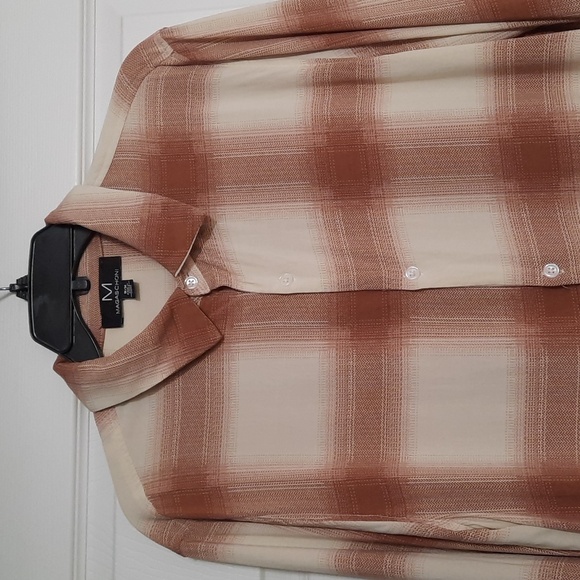 Magaschoni Medium Beige Rust Plaid Button Down Longsleeve Lightweight Sh… - Picture 2 of 5